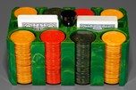 Stunning Emerald Green Swirl Catalin Poker Chip Caddy with Chips